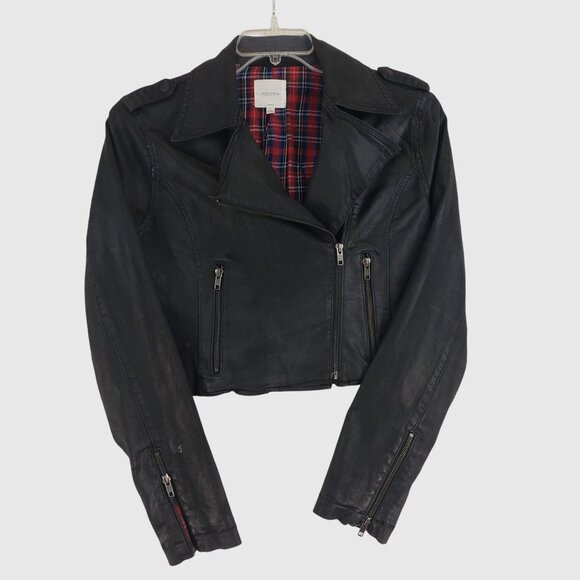 Hidden Jeans Cropped Black Faux Leather Moto Jacket Womens L - Picture 4 of 13